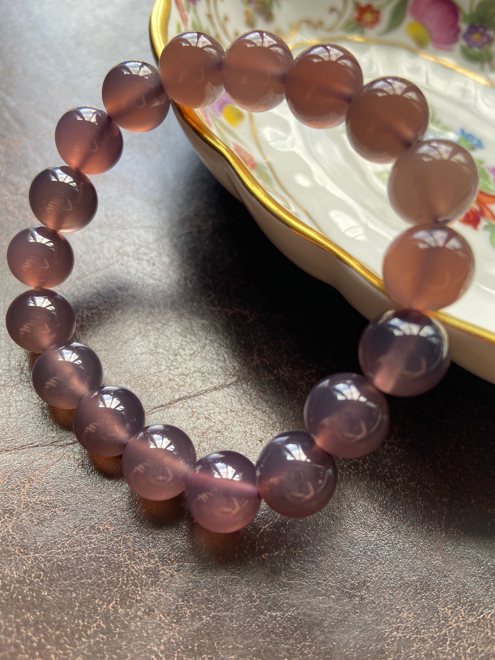 10mm Natural Smoke Purple Chalcedony Jade Beaded Bracelet - 3