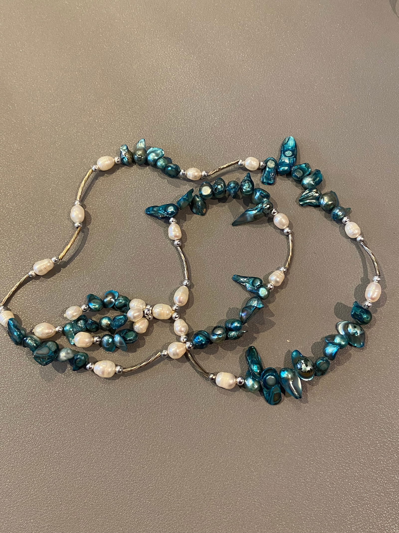 Vintage Baroque Green and white pearl Necklace - 3