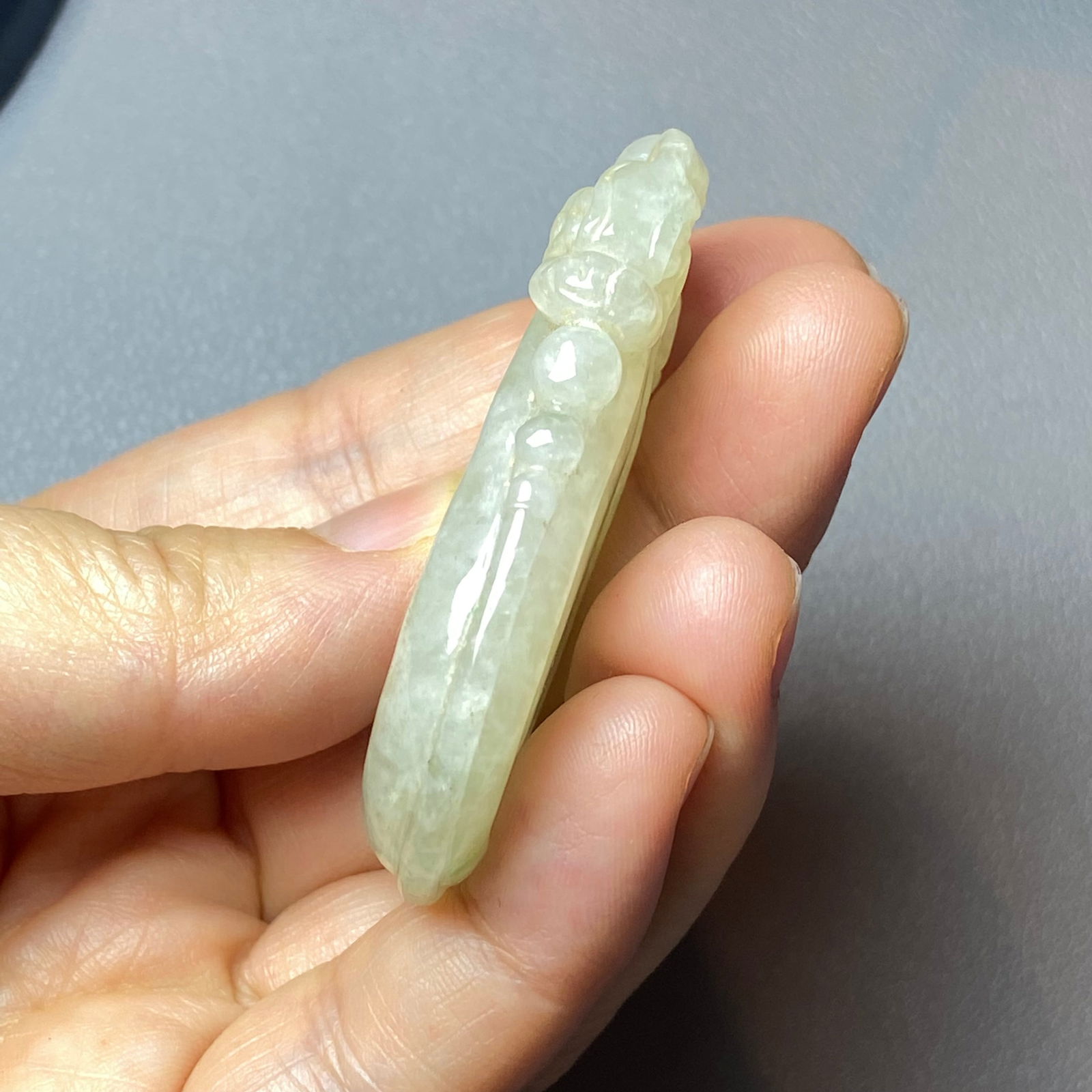 Antique Chinese Large Apple Green Jadeite Jade caved Water drop-shaped Ruyi Amulet - 10