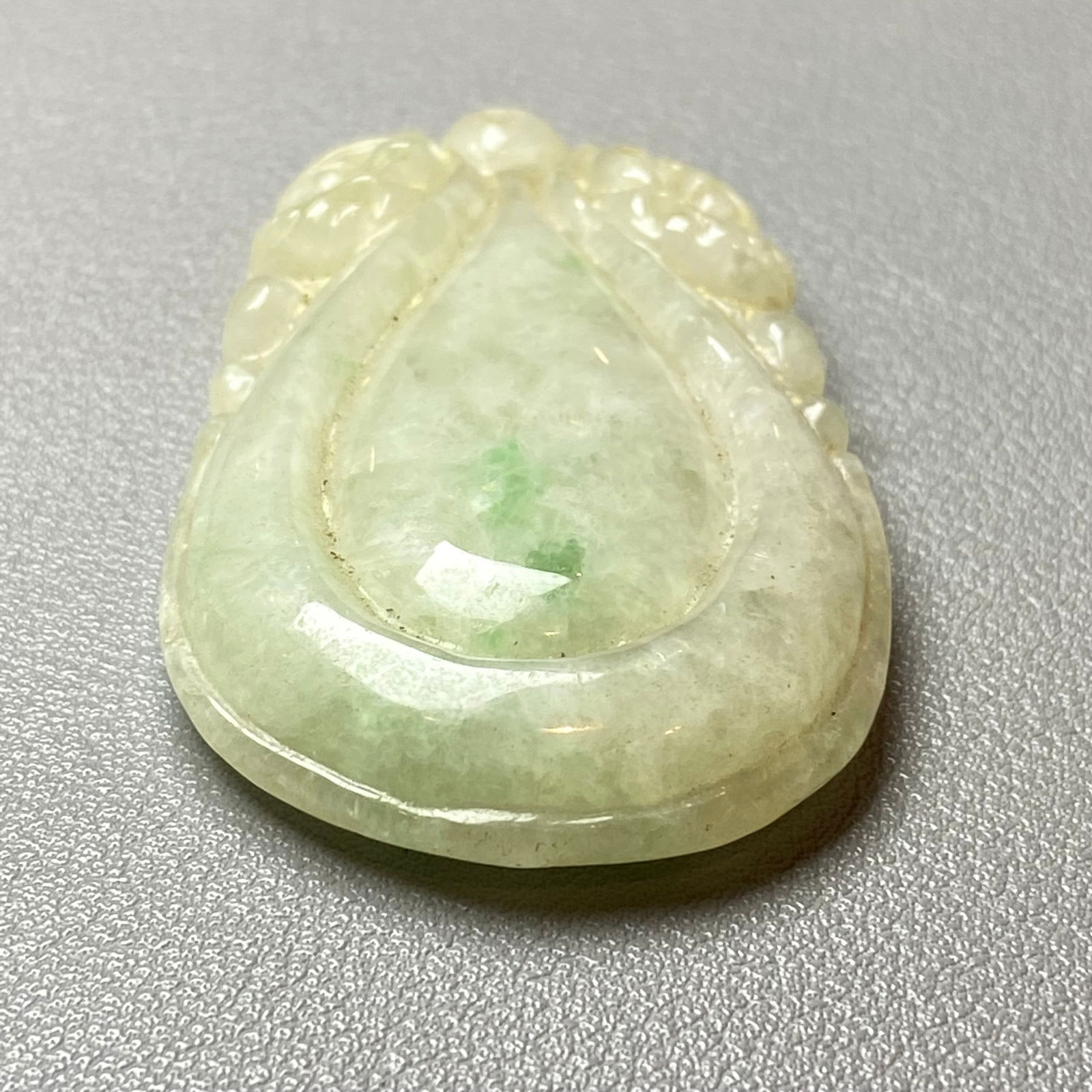 Antique Chinese Large Apple Green Jadeite Jade caved Water drop-shaped Ruyi Amulet - 5