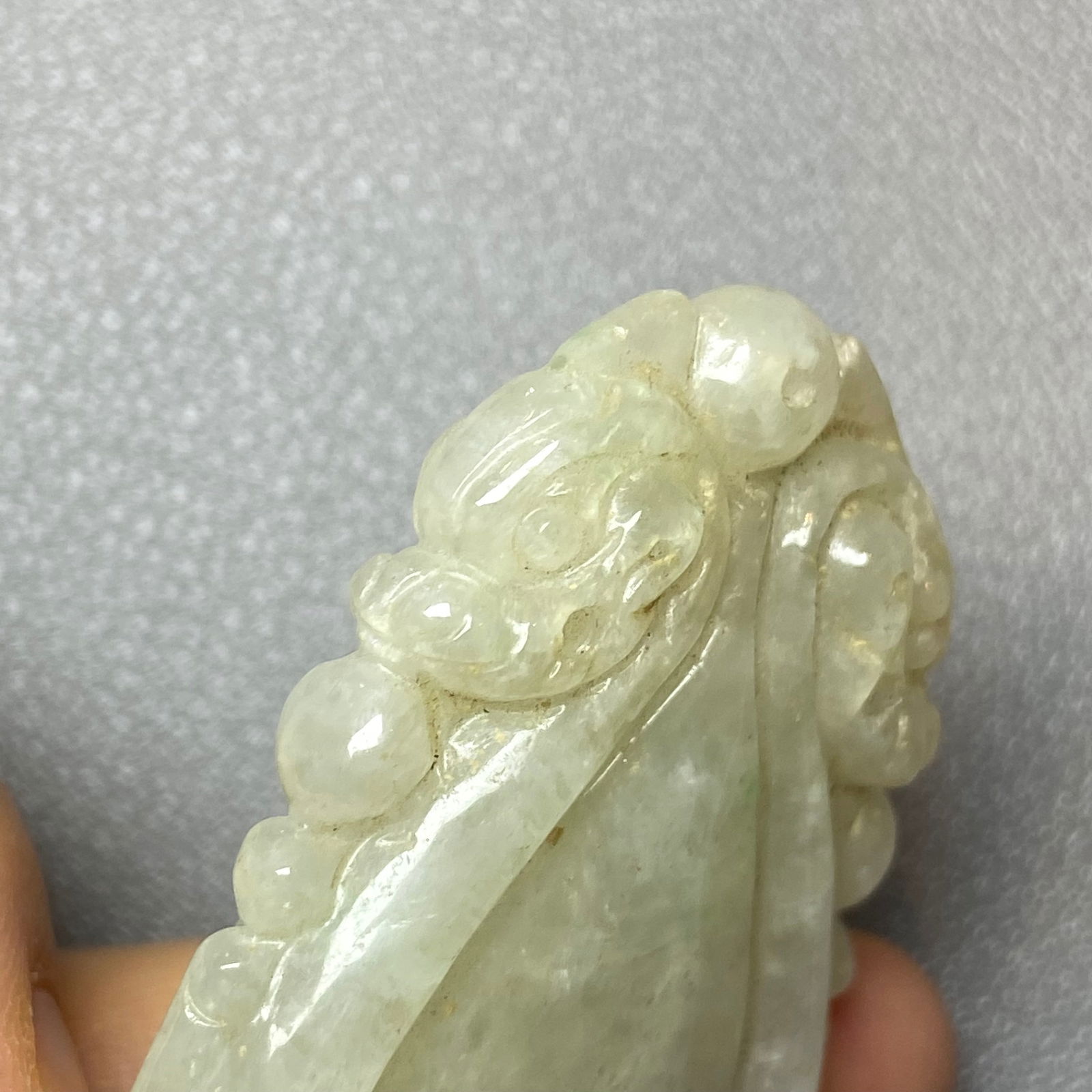 Antique Chinese Large Apple Green Jadeite Jade caved Water drop-shaped Ruyi Amulet - 7