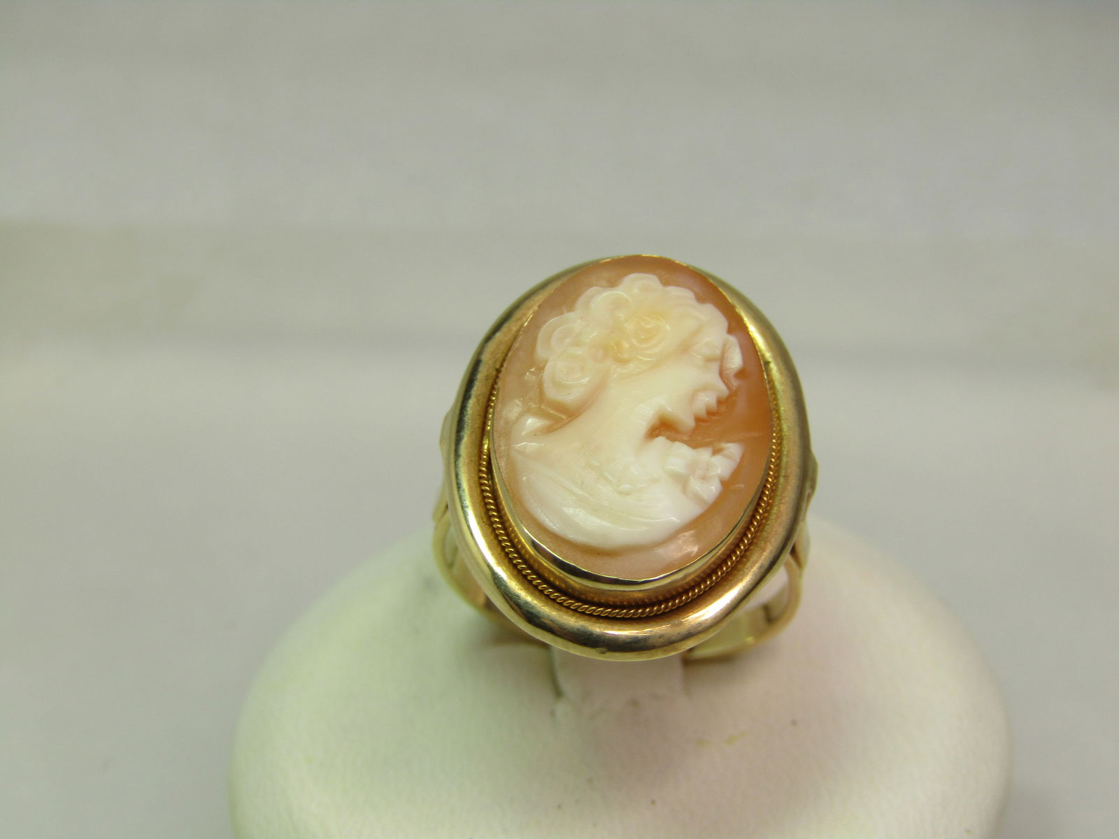 Vintage 14kt Cameo Ring, Sz. 7, Italy, 1970's-1980's, Signed - 2