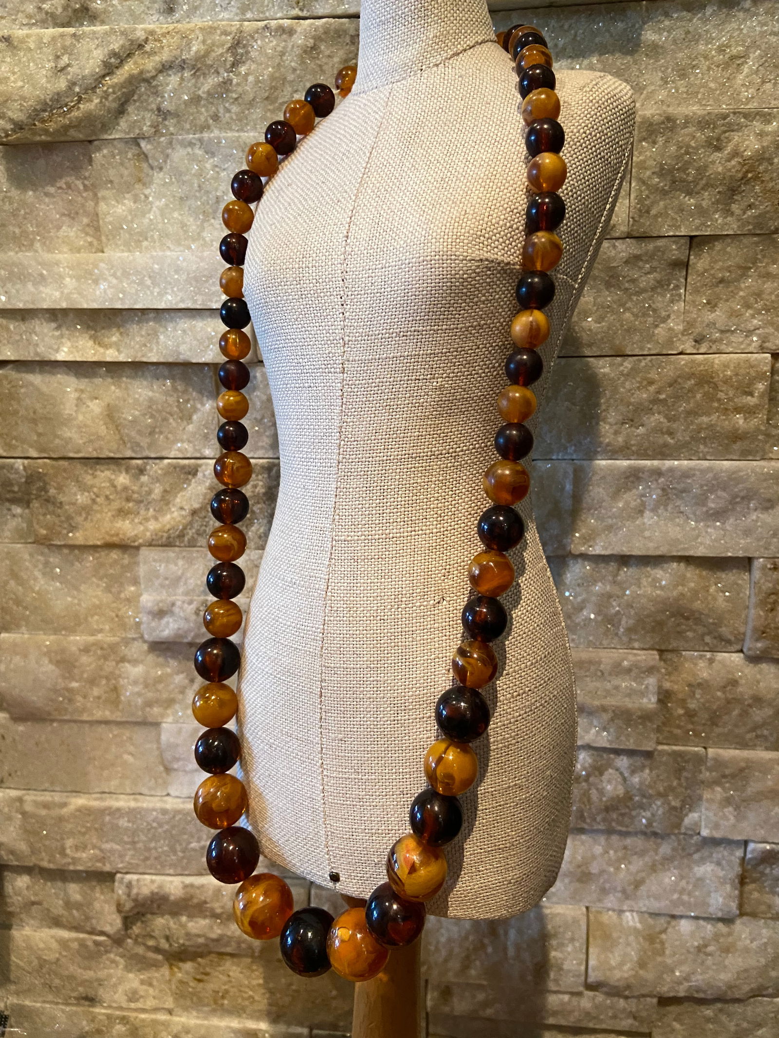 Bakelite Egg Yolk Amber and Baltic Amber Bicolor Beaded Statement Necklace - 3