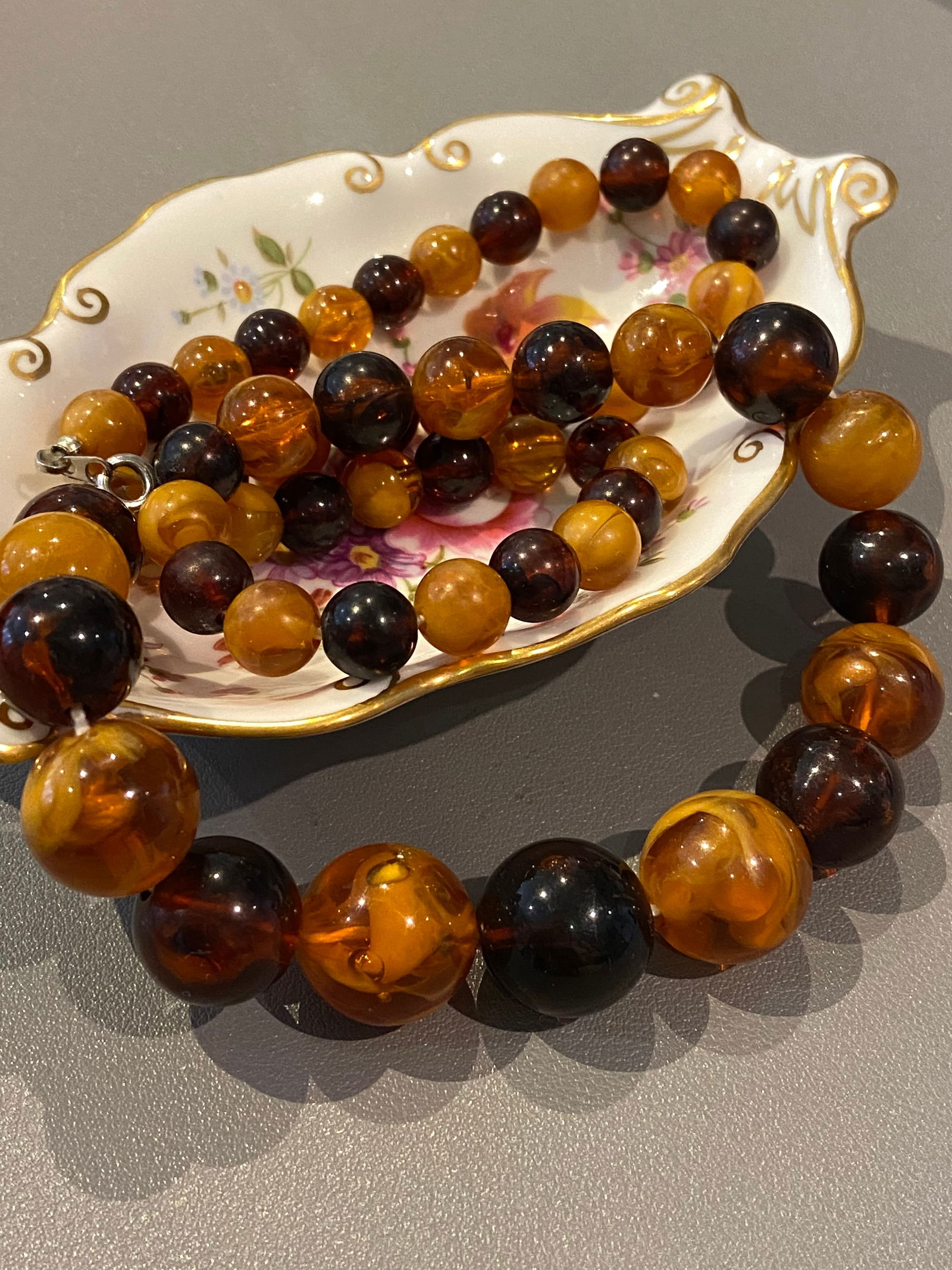 Bakelite Egg Yolk Amber and Baltic Amber Bicolor Beaded Statement Necklace - 5