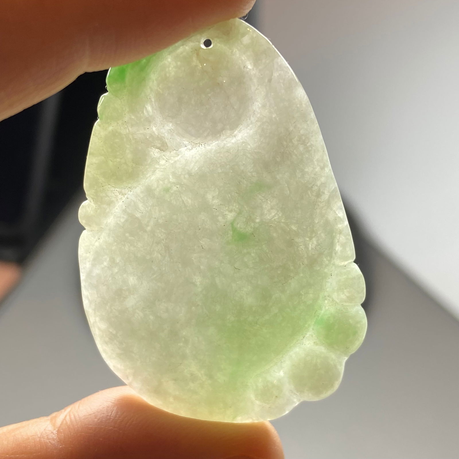 Antique Chinese Natural Icy Apple Green Jadeite Jade Ruyi Statue - 9