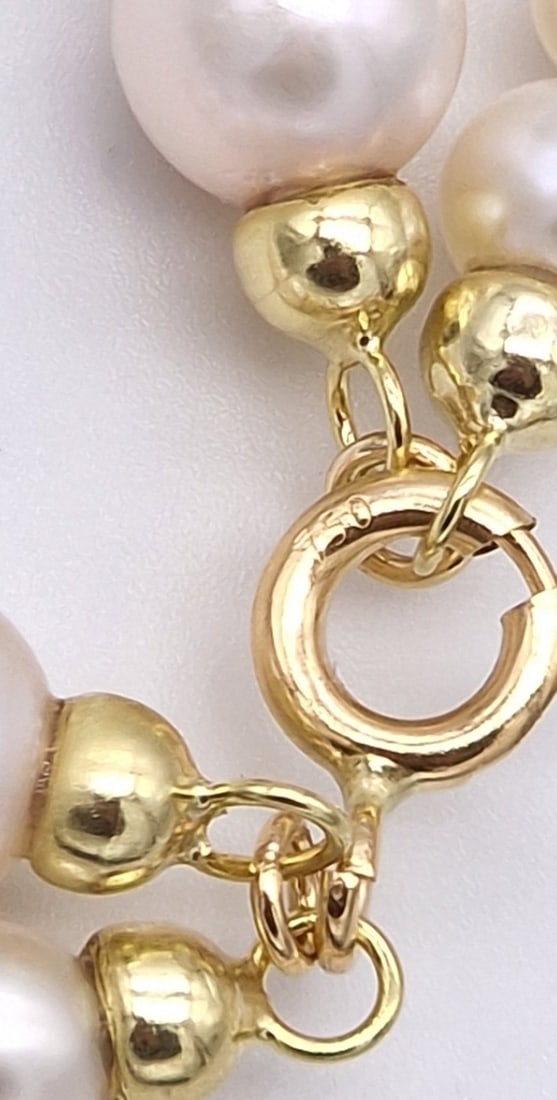 2 strand akoya pearl necklace with 18 kt yellow gold clasp - 4