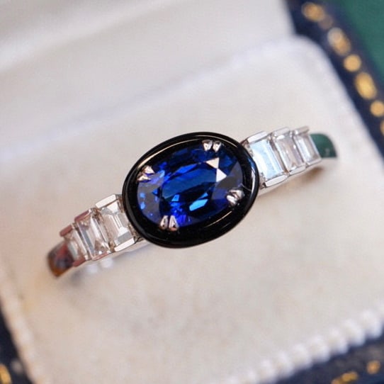 14K GOLD 0.65 CT NATURAL SAPPHIRE & DIAMOND RING (1 of 7)