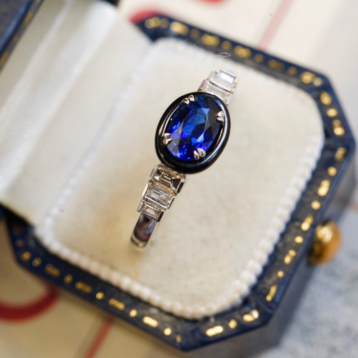 14K GOLD 0.65 CT NATURAL SAPPHIRE & DIAMOND RING - 2