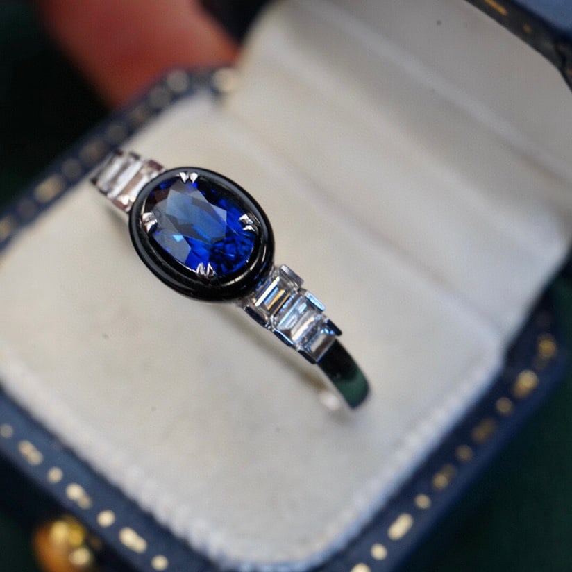 14K GOLD 0.65 CT NATURAL SAPPHIRE & DIAMOND RING - 4