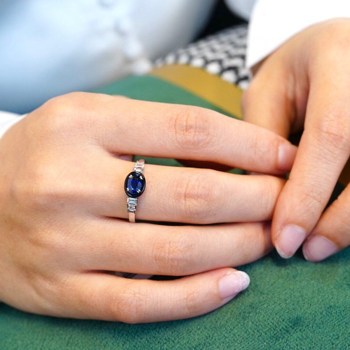 14K GOLD 0.65 CT NATURAL SAPPHIRE & DIAMOND RING - 6