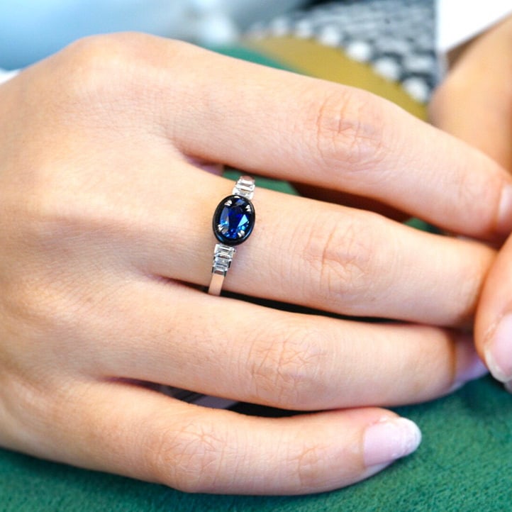 14K GOLD 0.65 CT NATURAL SAPPHIRE & DIAMOND RING - 7