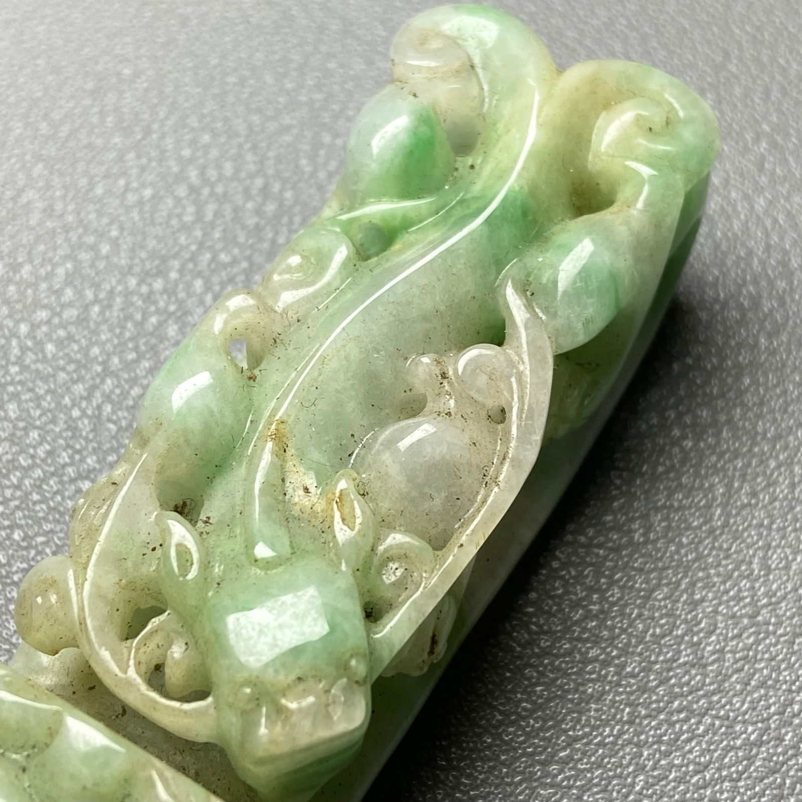 Antique Chinese Apple Green Jadeite Jade Dragon Belt Hook - 10