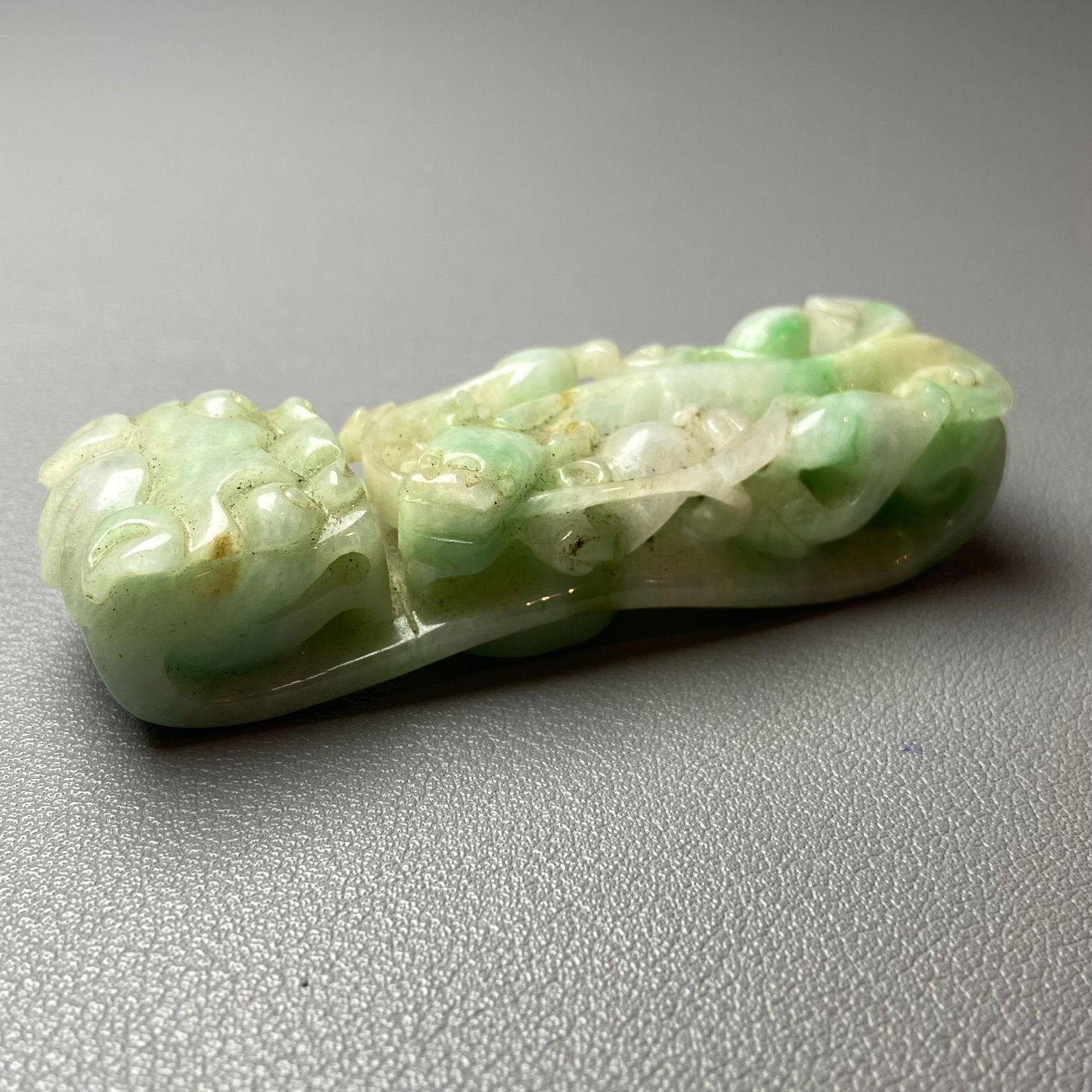 Antique Chinese Apple Green Jadeite Jade Dragon Belt Hook - 2