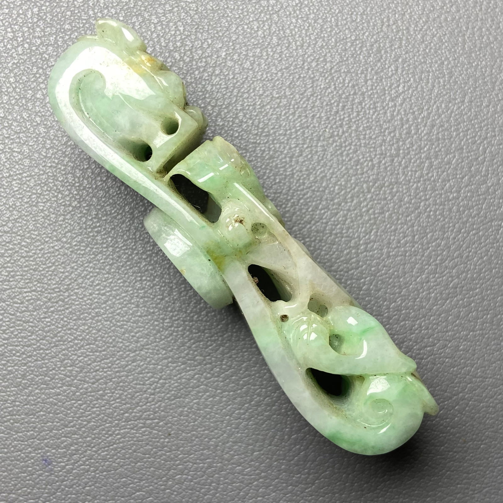 Antique Chinese Apple Green Jadeite Jade Dragon Belt Hook - 6