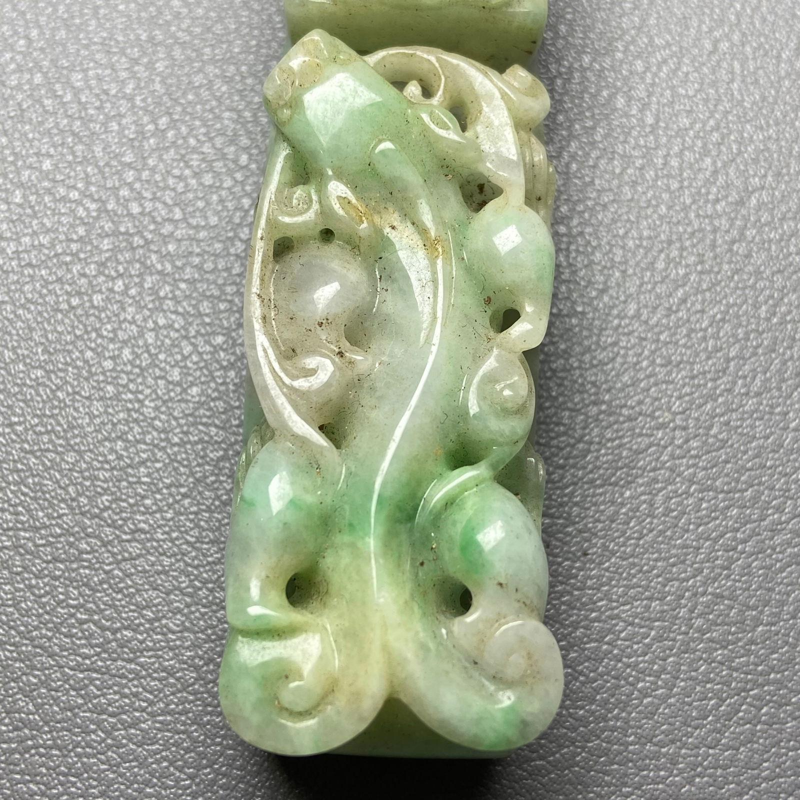 Antique Chinese Apple Green Jadeite Jade Dragon Belt Hook - 9