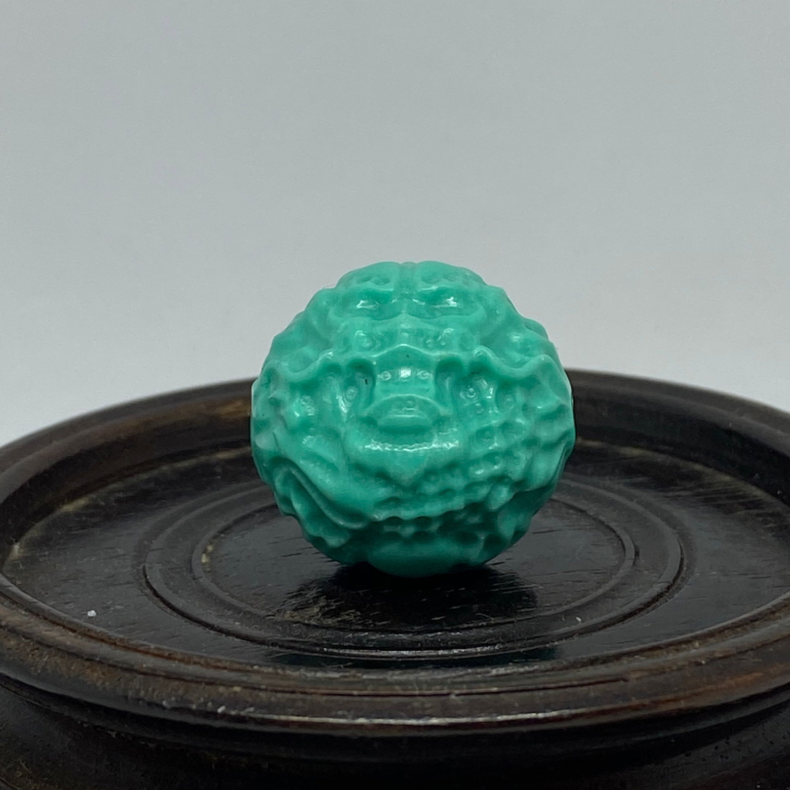 High purity Greenish blue Turquoise Stone Hand Carved Dragon Bead - 2