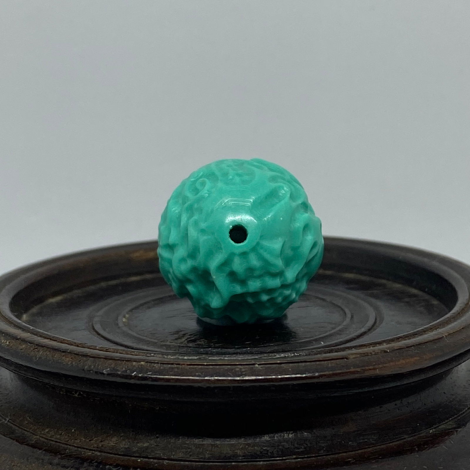 High purity Greenish blue Turquoise Stone Hand Carved Dragon Bead - 3