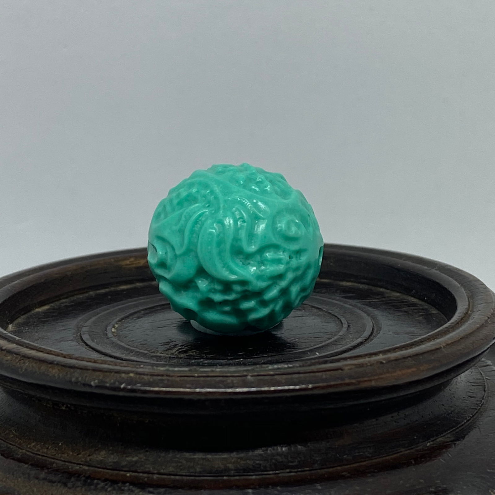High purity Greenish blue Turquoise Stone Hand Carved Dragon Bead - 4