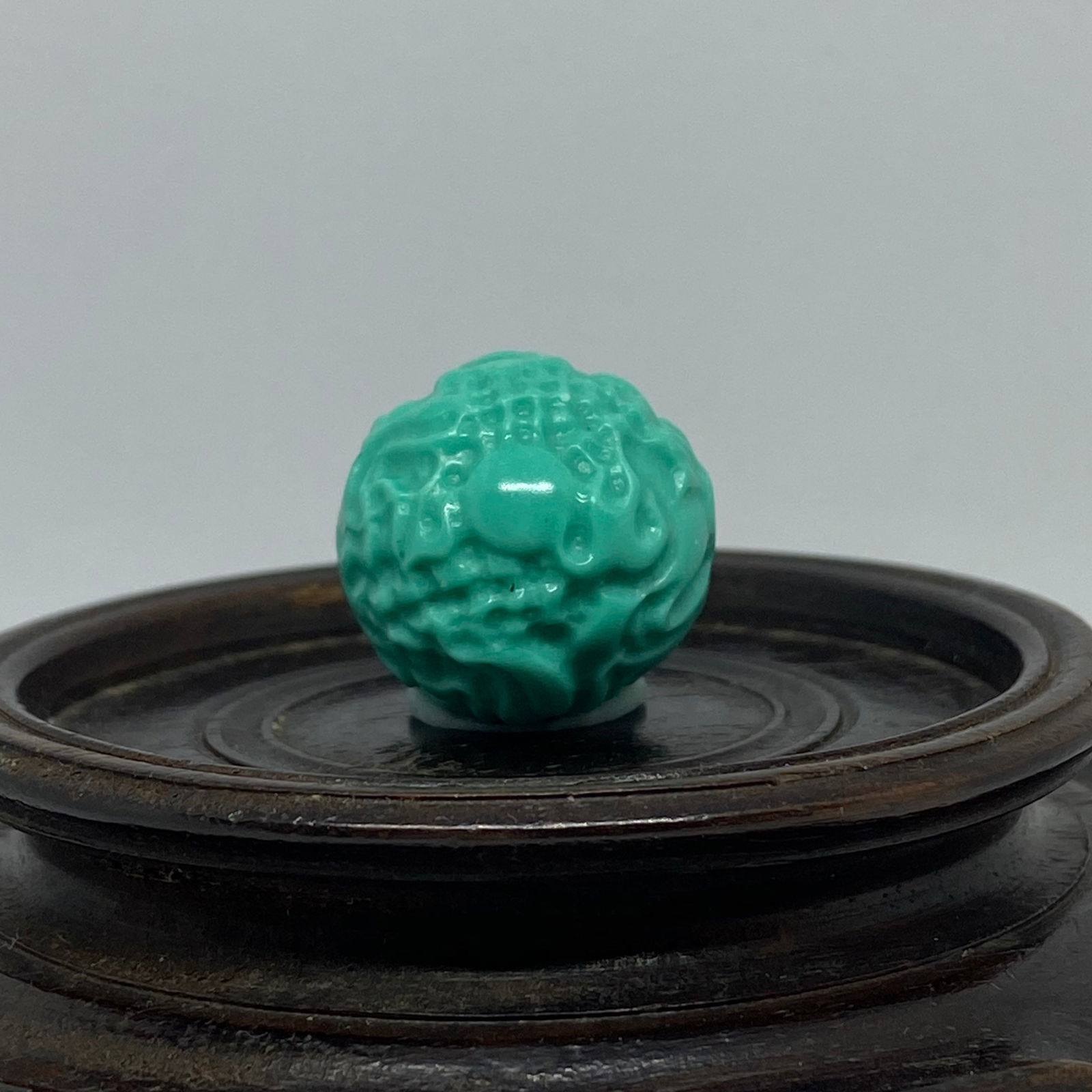 High purity Greenish blue Turquoise Stone Hand Carved Dragon Bead - 5