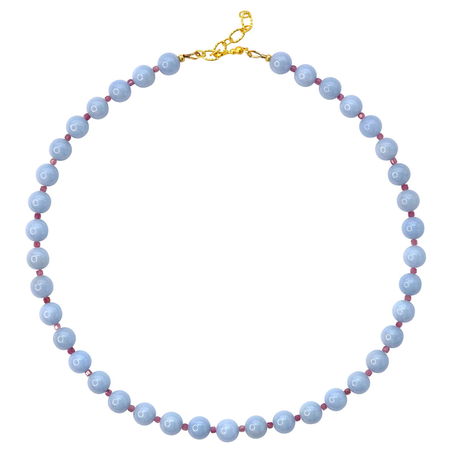 Angelite Tourmaline Necklace: Title:Angelite Tourmaline Necklace Description:This elegant angelite and tourmaline necklace from Bombyx House evokes a sense of serene sophistication. 18" Total Length + 1.5" Adjustable Extension Ang