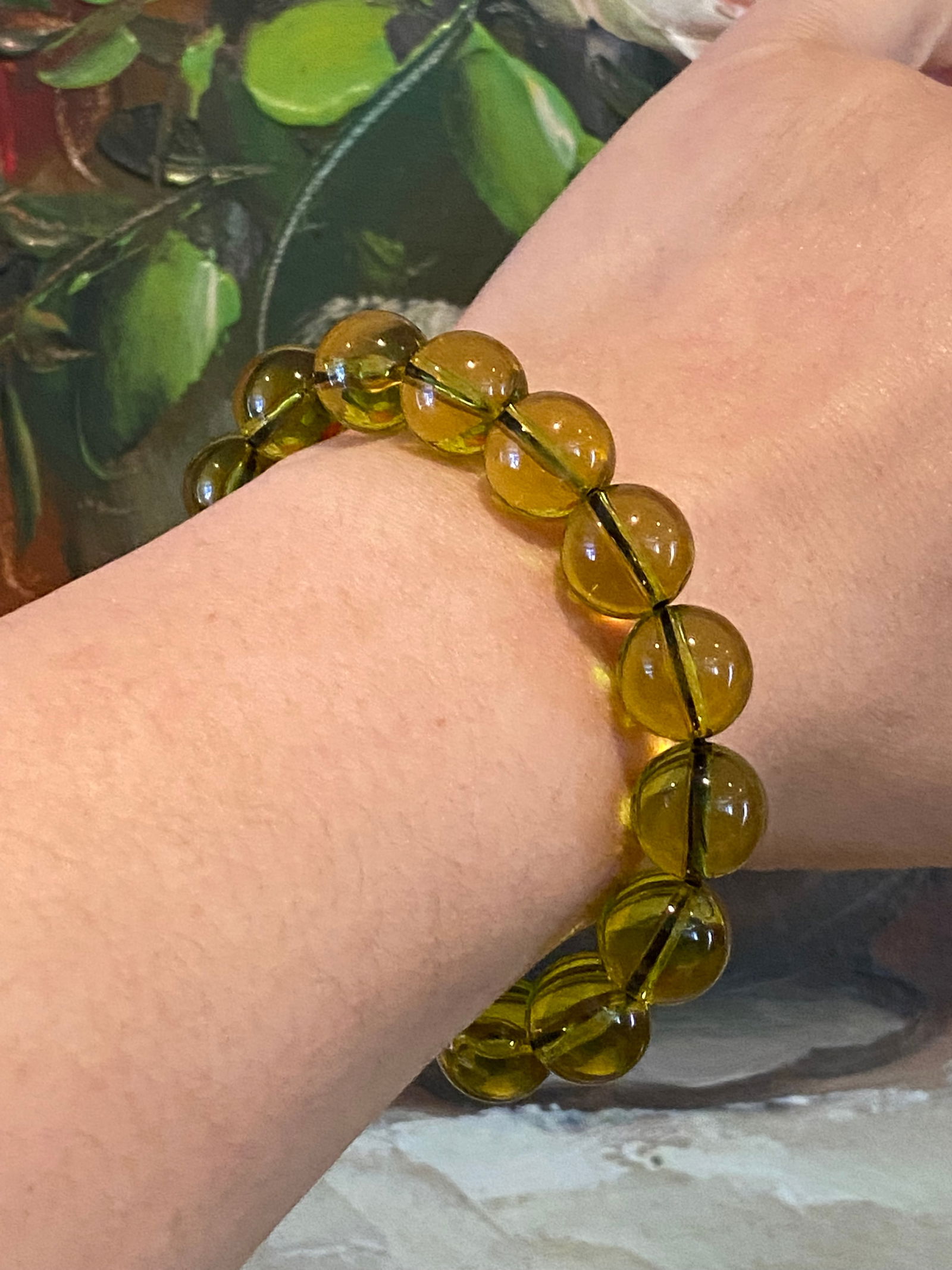 12mm Vintage Large Golden Blue Amber-like Early Plastic Beads Bracelet - 6