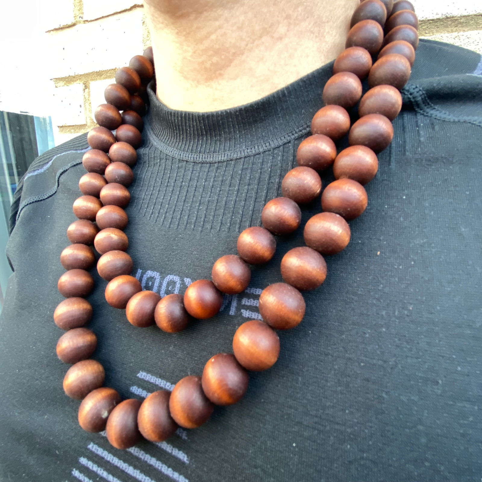 Vintage Rosewood 85 large wooden beads cat eye effect Necklace - 10