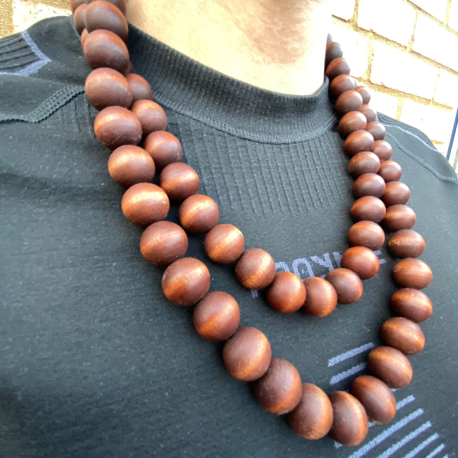 Vintage Rosewood 85 large wooden beads cat eye effect Necklace - 9