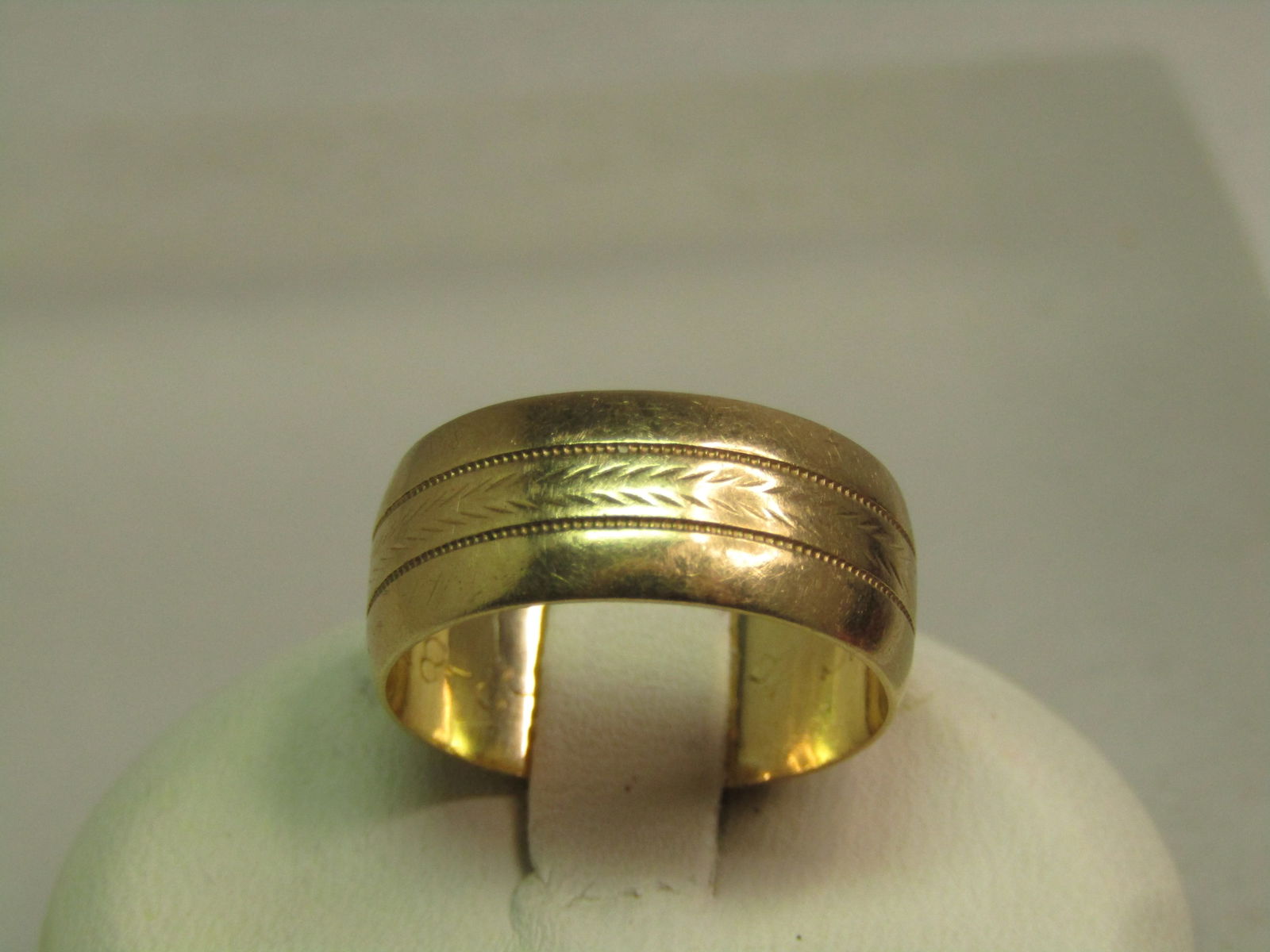 Vintage 14kt 7.5mm Wedding Band, Signed PFG, Sz. 5, 1980's: Title:Vintage 14kt 7.5mm Wedding Band, Signed PFG, Sz. 5, 1980's Description:Vintage 14kt 7.5mm Wedding Band, Signed PFG, Sz. 5, 1980's. PFG is Frederick Goldman who made jewelry starting in the 1940'