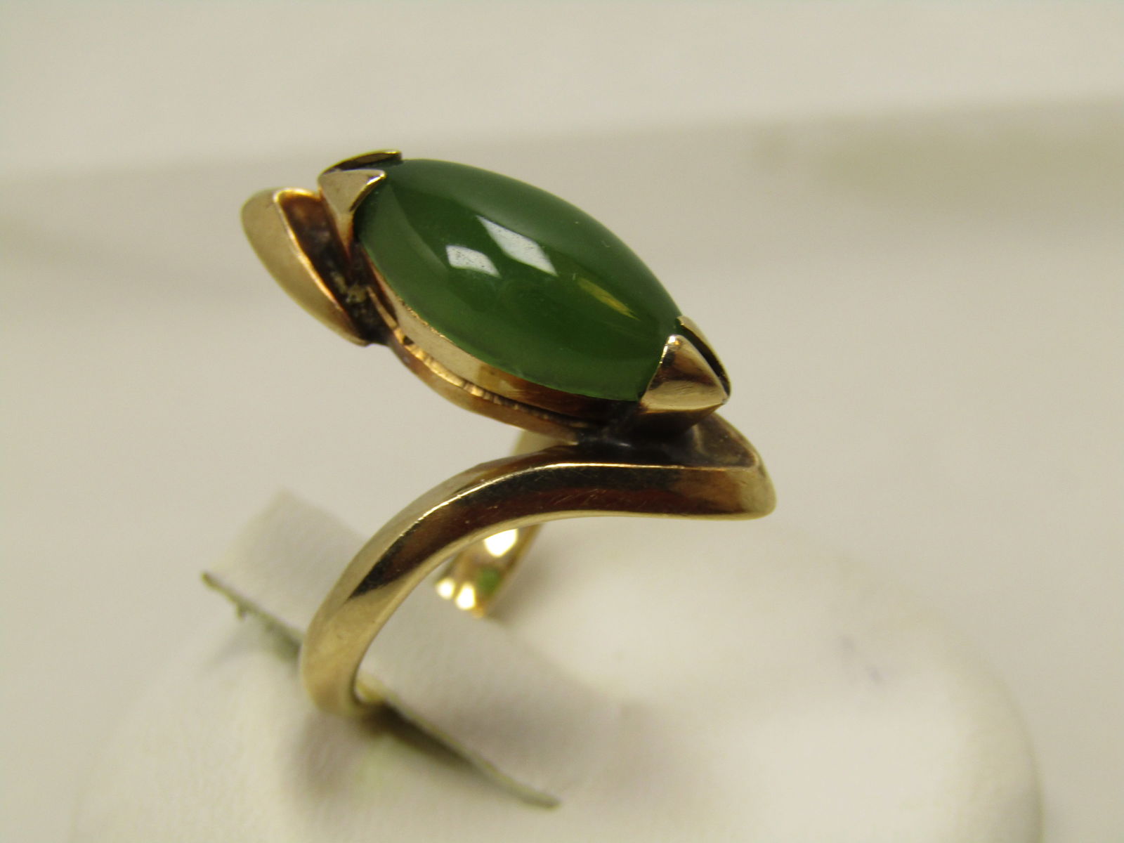 Vintage 10kt Jade.Nephrite Ring, Bypass, Sz. 5.5, Signed JQ, 1970's-1980's - 2