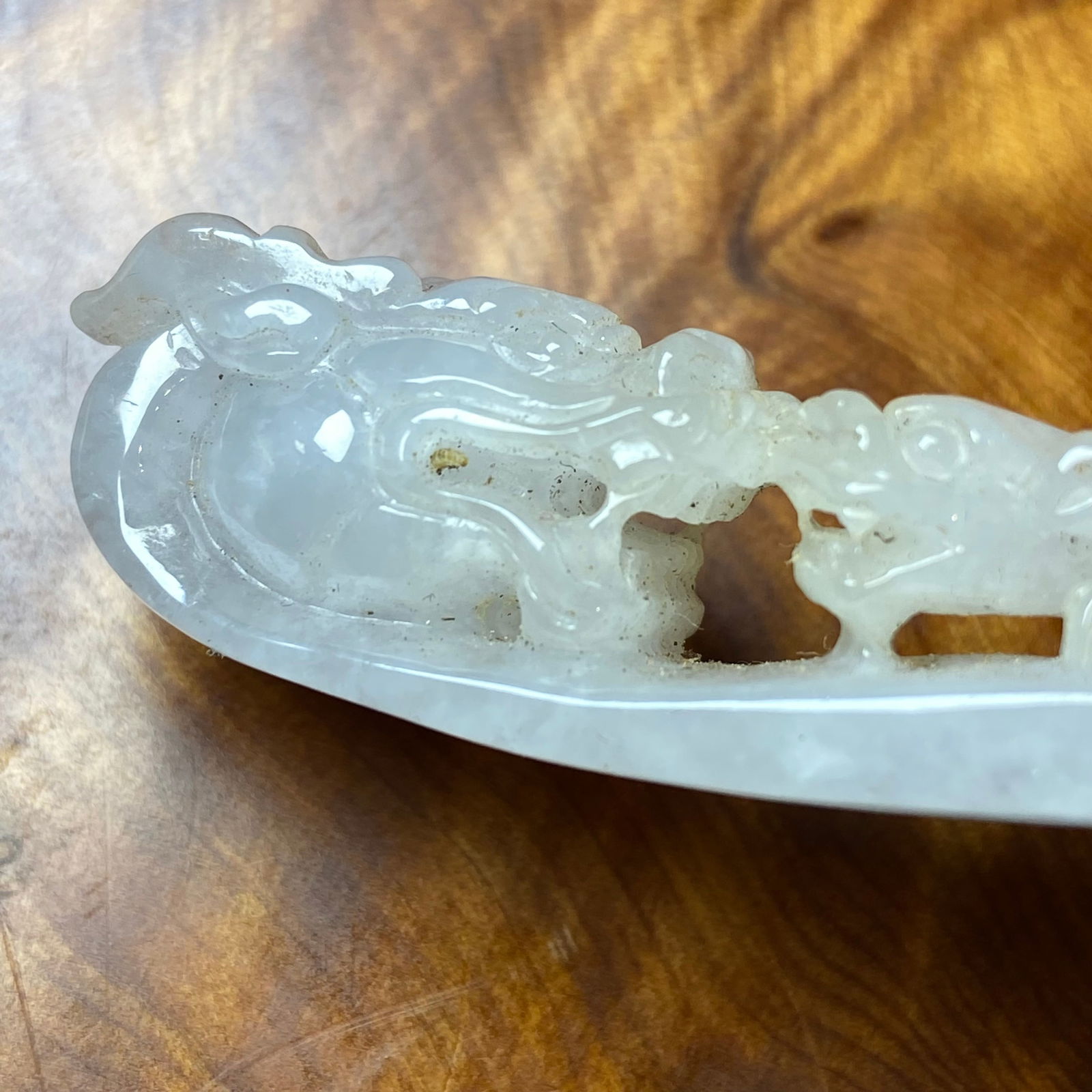 Antique Chinese White Jade Icy Jadeite Jade Dragon Belt Hook - 16