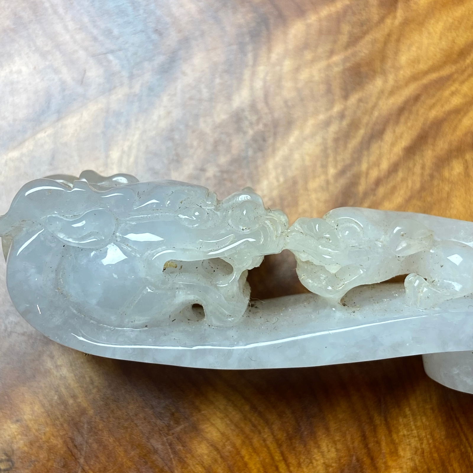 Antique Chinese White Jade Icy Jadeite Jade Dragon Belt Hook - 18