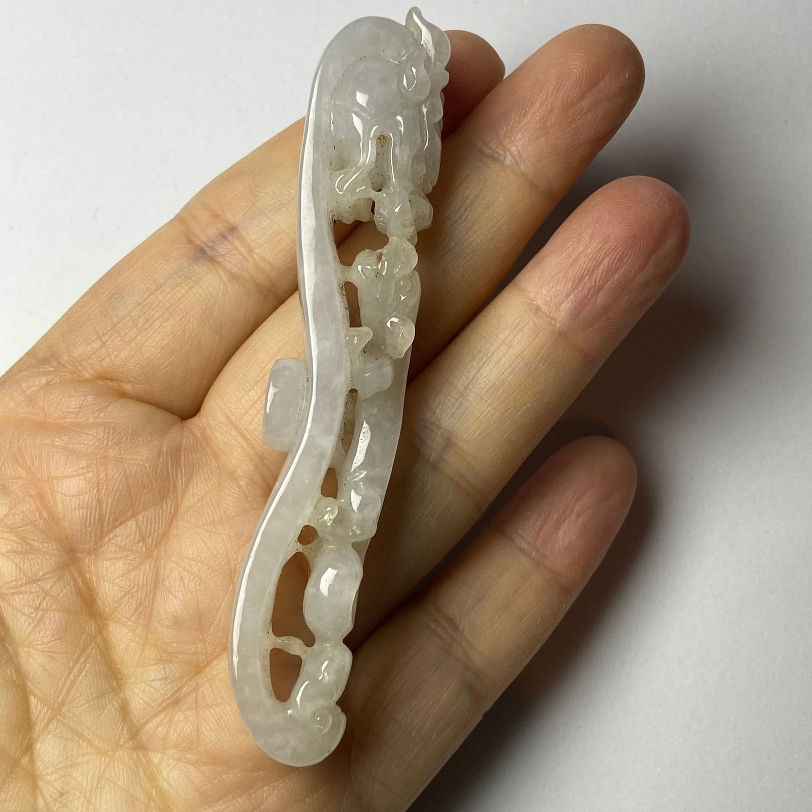 Antique Chinese White Jade Icy Jadeite Jade Dragon Belt Hook - 20