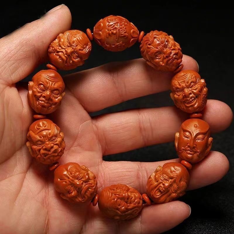Chinese Olive Pit Hand Carved Double-sided 18 Arhat Bracelet Buddha Amulet - 7