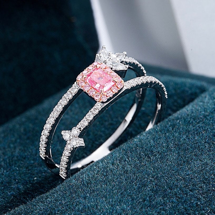 14K GOLD 0.49 CTW NATURAL PINK DIAMOND & DIAMOND RING - 2