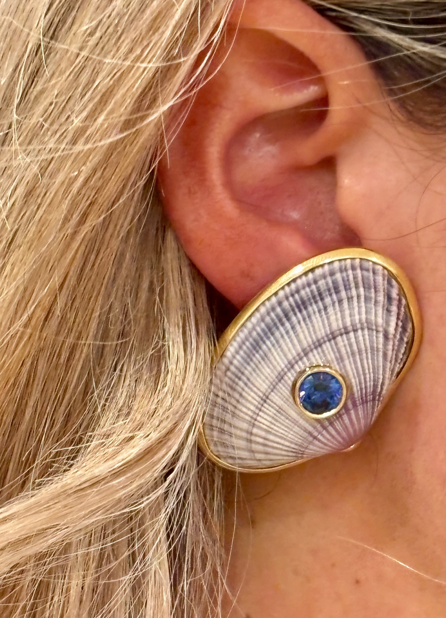 Lavender Cockle & Blue Sapphire, Vermeil Earrings - 2