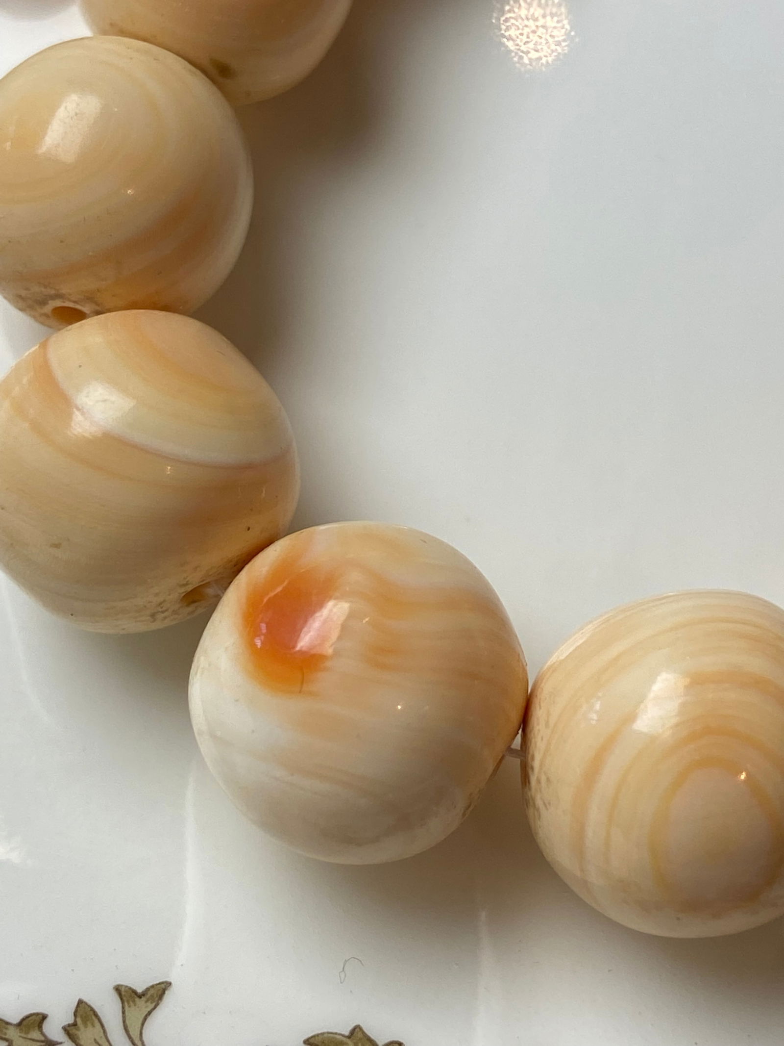 Antique Pink Jadeized Tridacna Fossil Beads Necklace ???????????? - 10