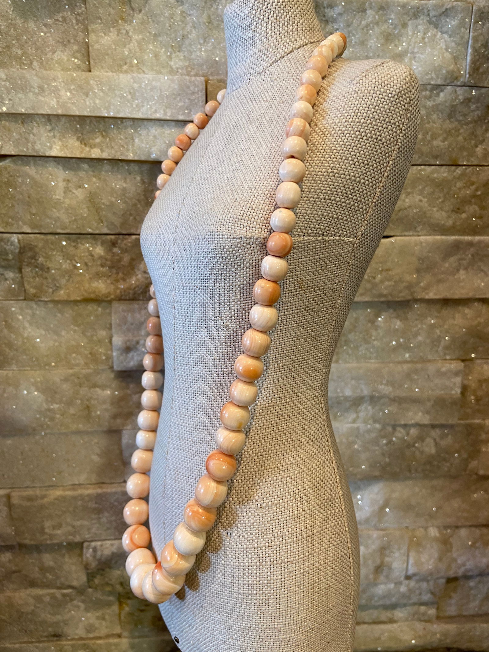 Antique Pink Jadeized Tridacna Fossil Beads Necklace ???????????? - 4