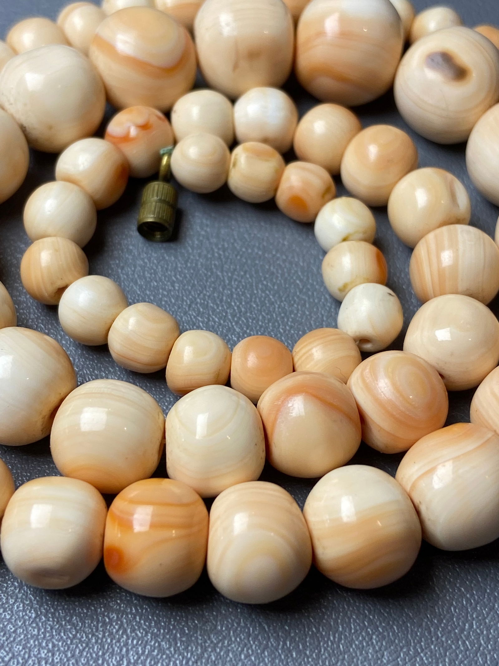 Antique Pink Jadeized Tridacna Fossil Beads Necklace ???????????? - 6