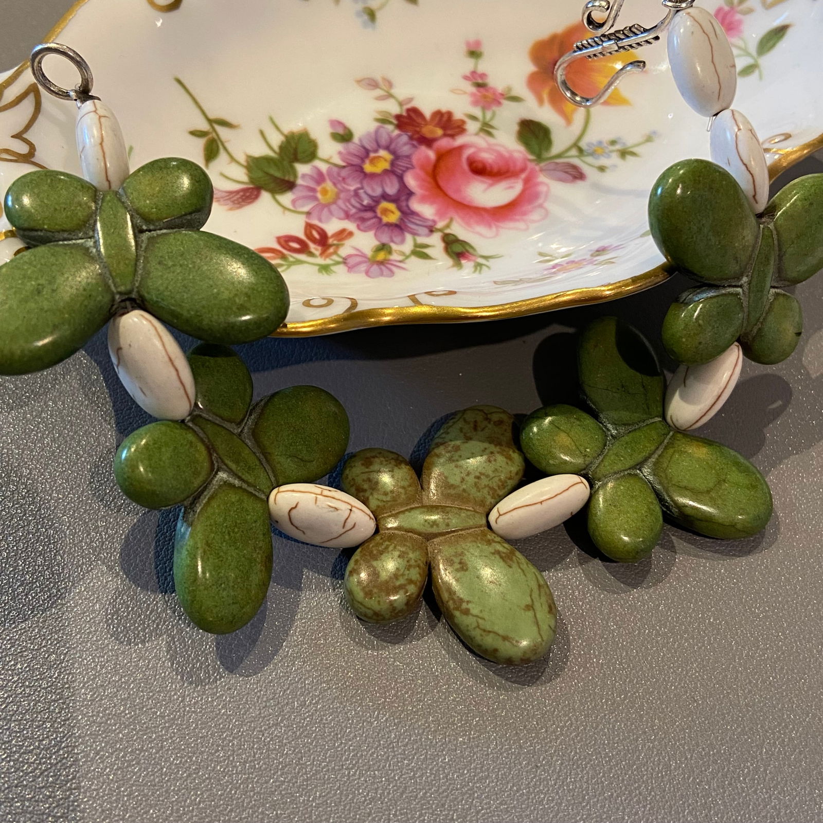 Rare Yakou Mountain green turquoise carved Butterfly Bracelet - 2