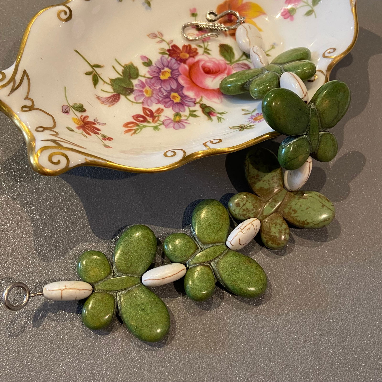 Rare Yakou Mountain green turquoise carved Butterfly Bracelet - 3