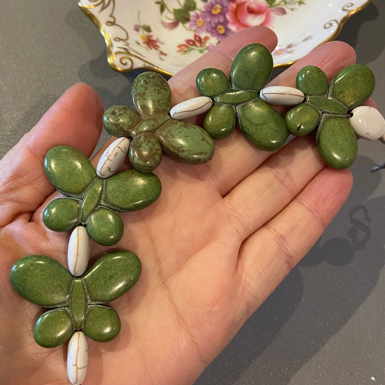 Rare Yakou Mountain green turquoise carved Butterfly Bracelet - 4