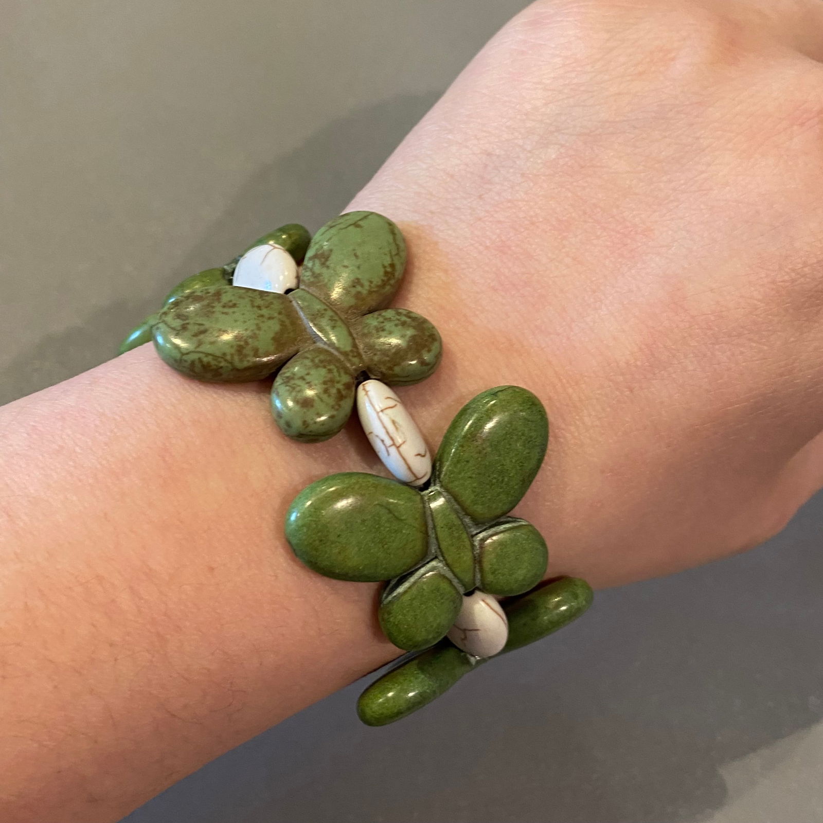 Rare Yakou Mountain green turquoise carved Butterfly Bracelet - 5