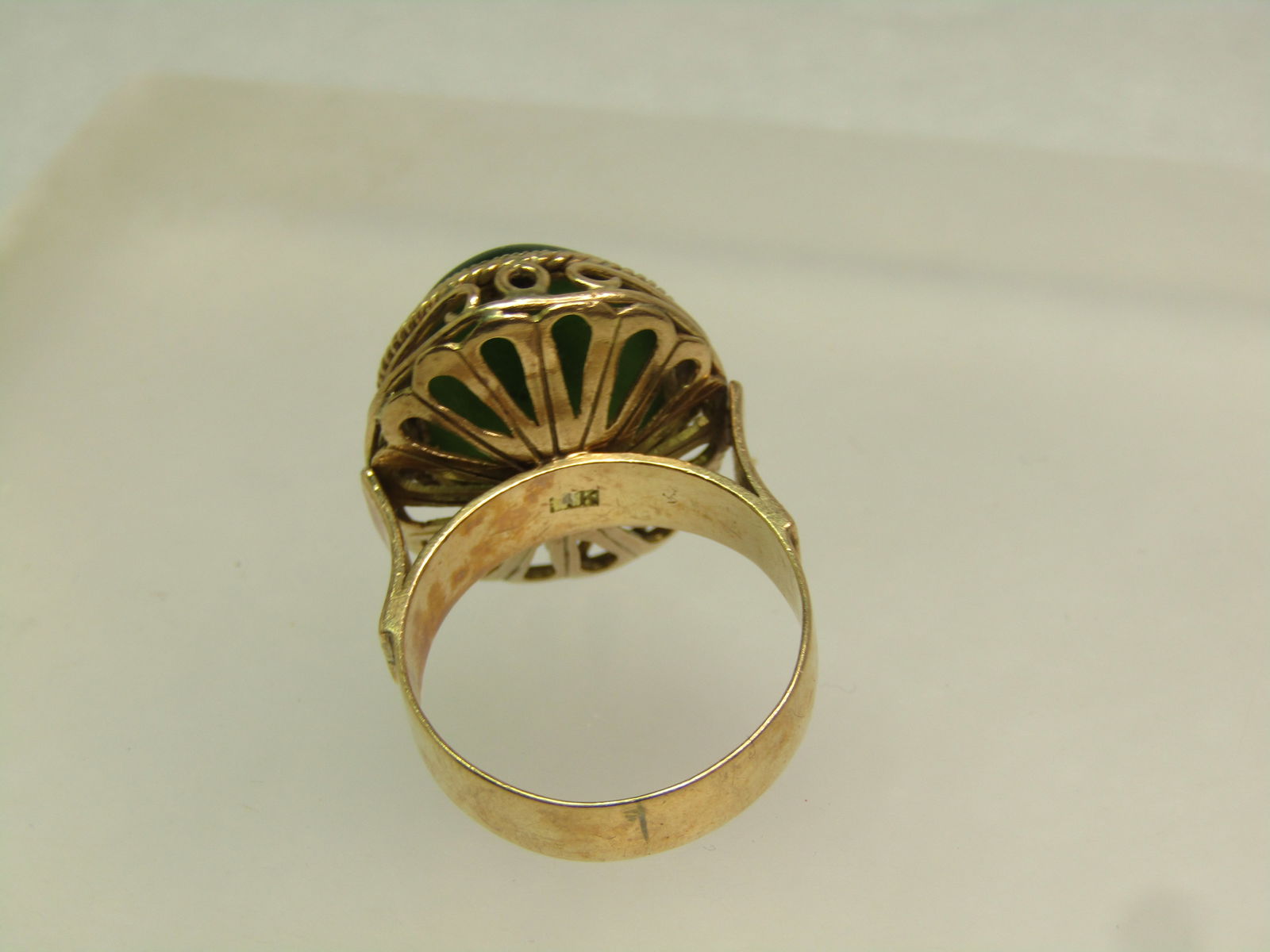 Vintage 14kt Nephrite/Jade Ring, Sz. 7.75, Wide Band, 1940's-1960's - 8