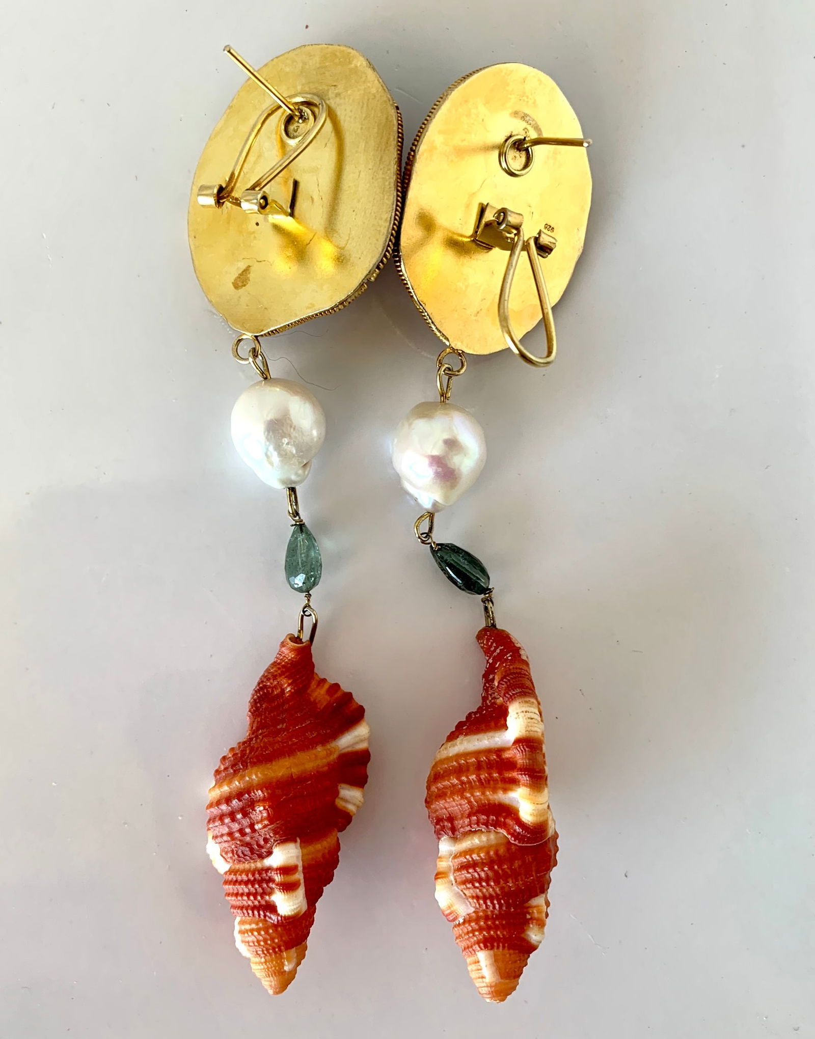 Cockle, Tourmaline, Pearl Vermeil Earrings - 2