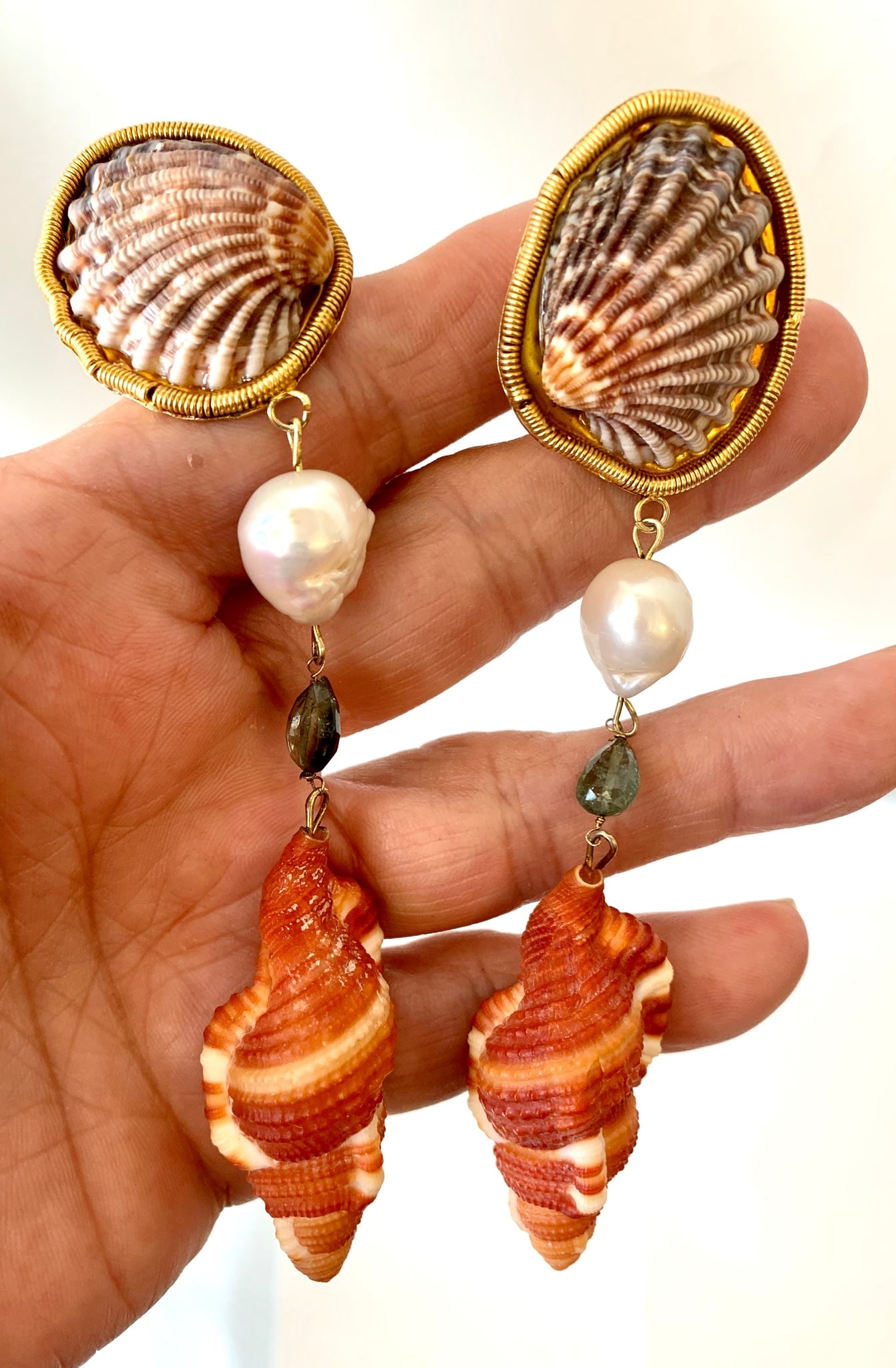 Cockle, Tourmaline, Pearl Vermeil Earrings - 3