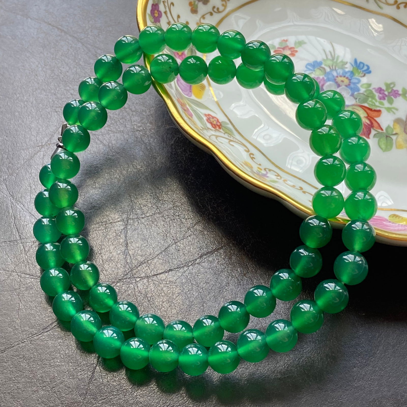 8mm Natural Imperial Green Chalcedony Jade Bead Necklace - 5