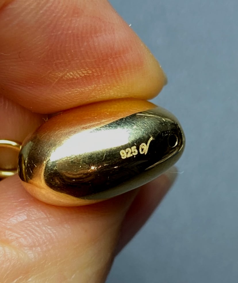 Vintage Italy Tiger Eye Square Beads Bracelet with Large Gold Gilt 925 Silver Heart Charm - 6