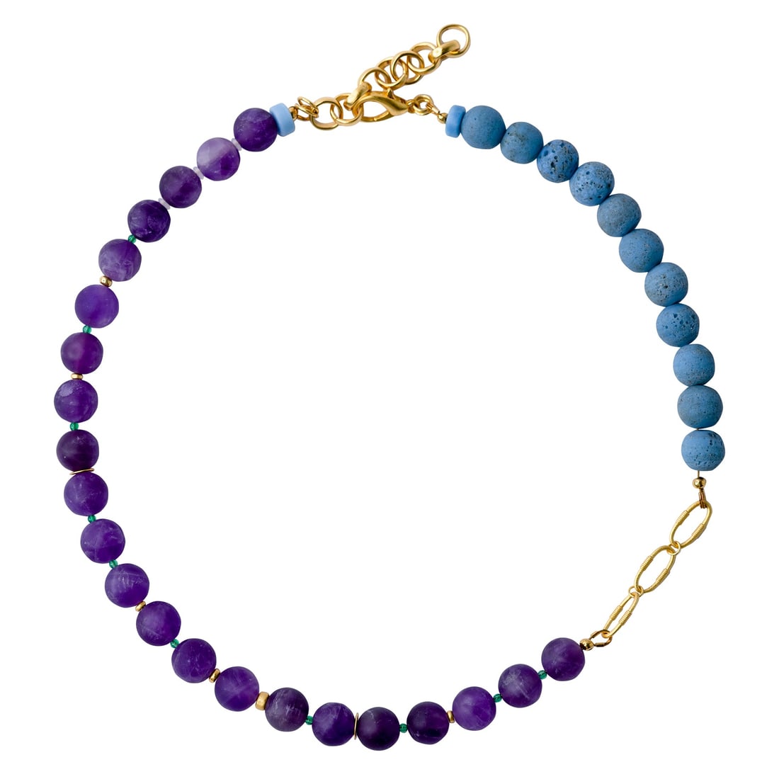 Amethyst & Blue Ceramic Gold Chain Necklace - 7