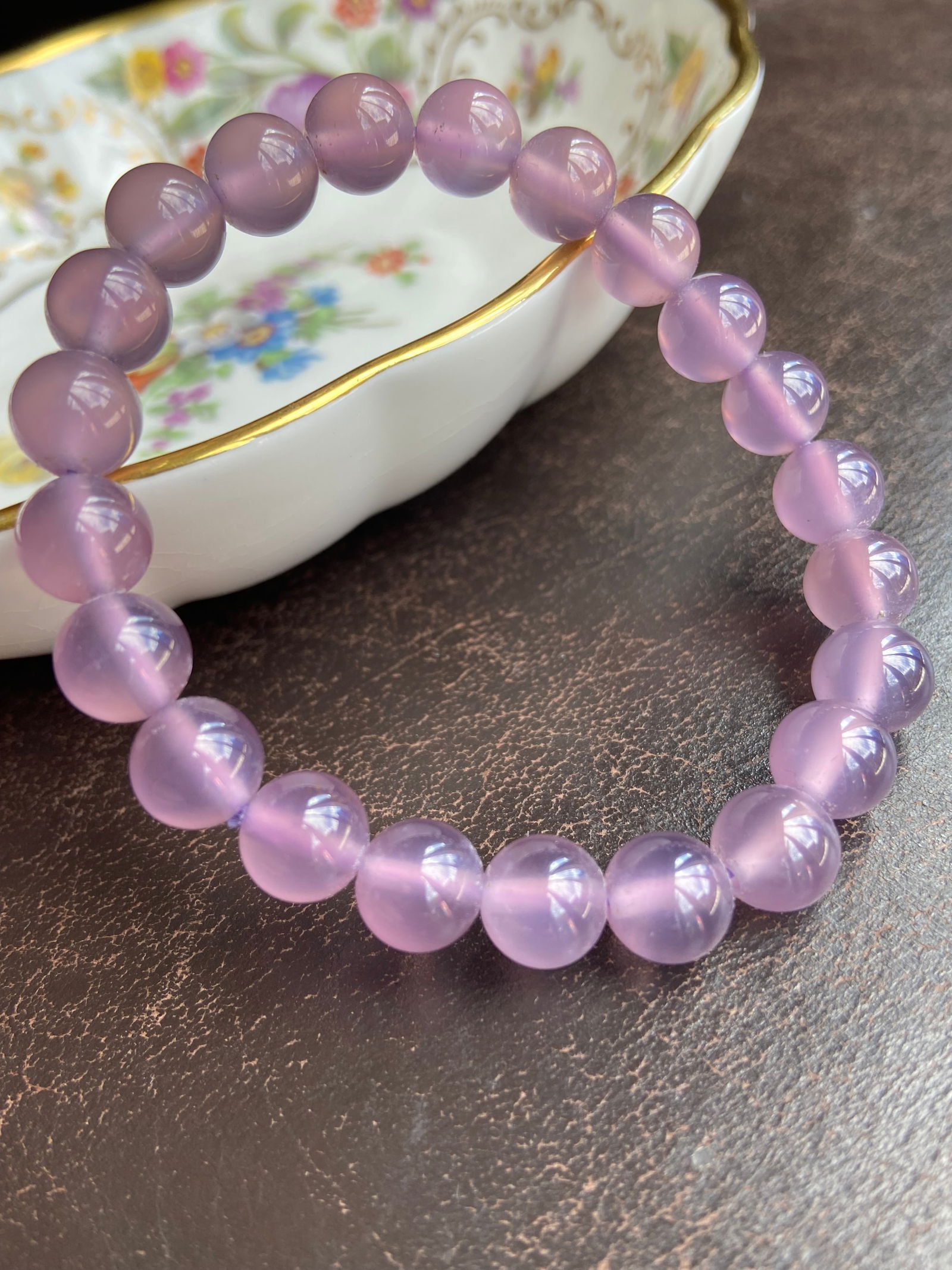 8mm Natural Smoke Purple Chalcedony Jade Beaded Bracelet - 2