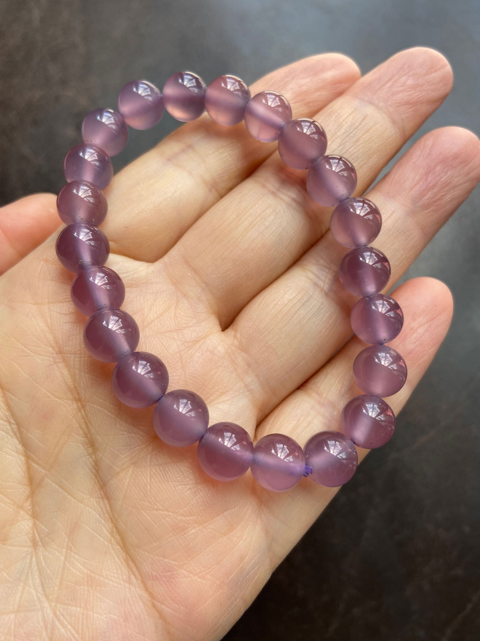 8mm Natural Smoke Purple Chalcedony Jade Beaded Bracelet - 5